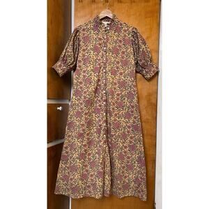 Fox & Hen Meg Cotton Floral Block Print Puff Sleeve Midi Dress Sz S No Belt Boho